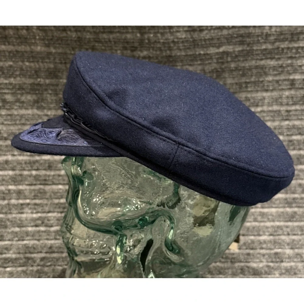 Aegean Greek Fisherman's Cap Hat Navy Blue Wool Handmade In Greece Size 7 NWT